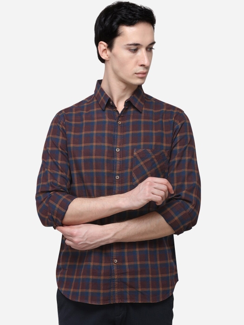 

Greenfibre Men Brown & Blue Slim Fit Checked Casual Shirt