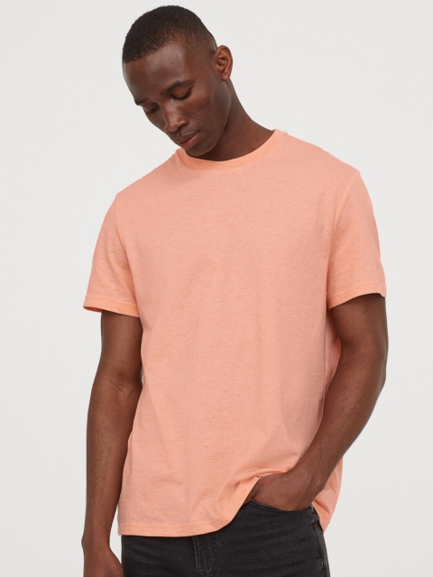 

H&M Men Orange Solid Round-Neck T-shirt Regular Fit