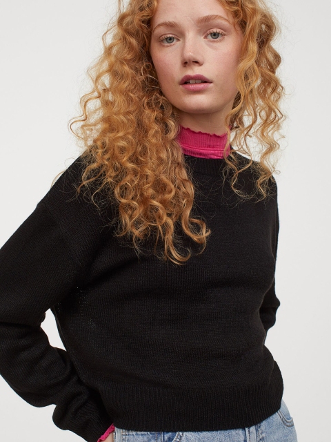 

H&M Women Black Solid Knitted Jumper