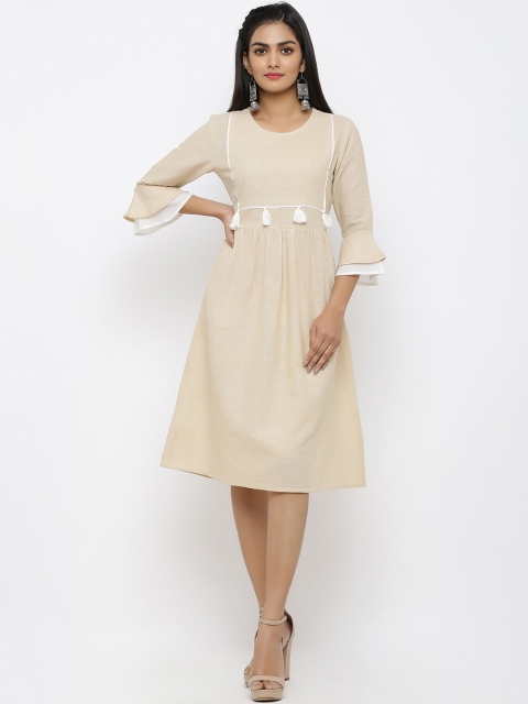 

Maaesa Women Beige Solid Fit and Flare Dress