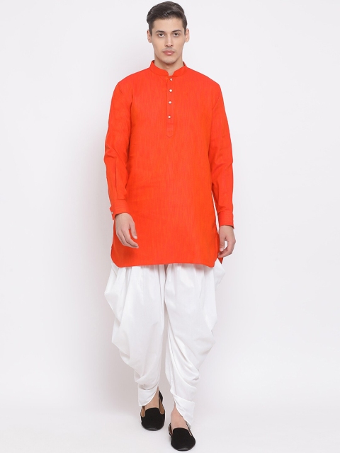 

VASTRAMAY Men Red & White Solid Kurta with Dhoti Pants