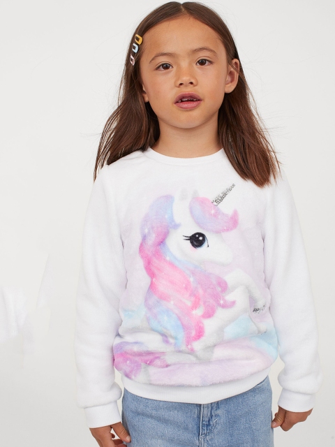 

H&M Girls White Printed Fleece Sweatshirt