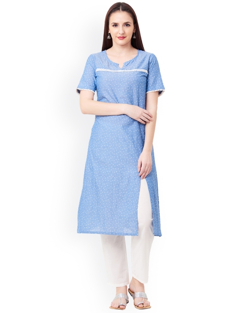 

IMARA Women Navy Blue Printed Straight Kurta