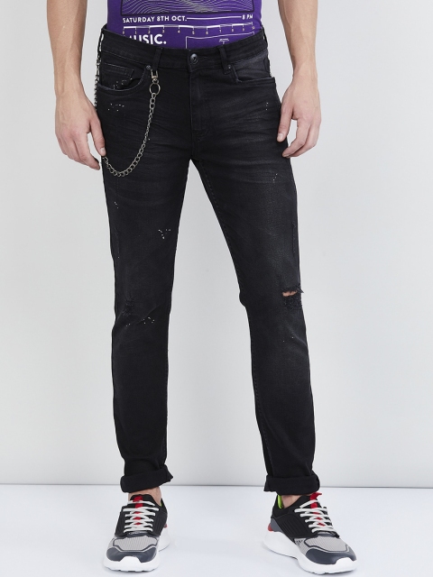 

max Men Black Skinny Fit Mid-Rise Slash Knee Stretchable Jeans