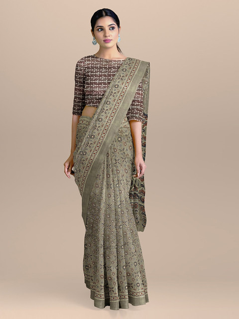 

BharatSthali Grey Printed Pure Cotton Handloom Saree