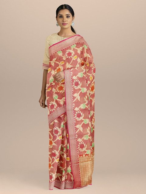 

BharatSthali Peach-Coloured Woven Design Silk Cotton Patola Saree