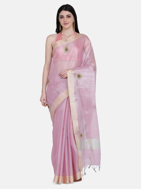 

BOMBAY SELECTIONS Lavender & Gold-Toned Tissue Checked Chanderi Saree