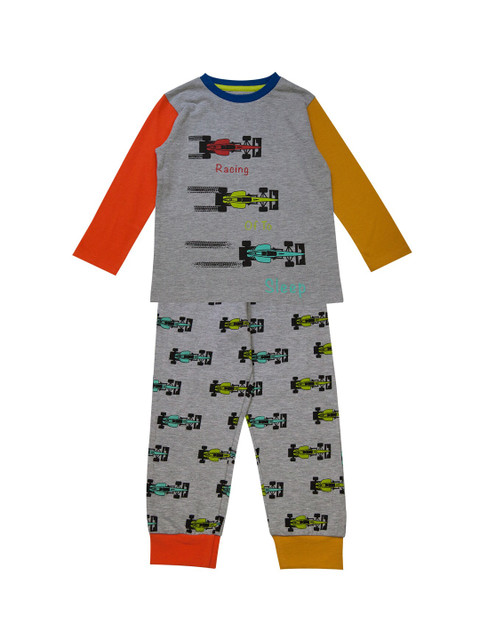 

ventra Boys Grey & Orange Printed Night Suit