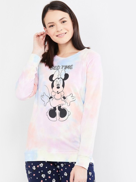 

max Women Pink & Blue Mickey Mouse Printed Lounge Tshirt