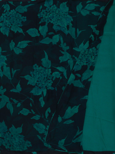 

Pothys Navy Blue & Sea Green Poly Chiffon Floral Printed Saree