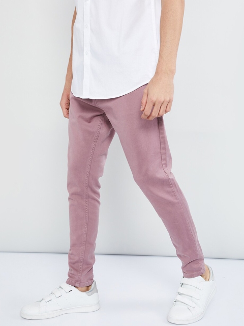 

max Men Mauve Tapered Fit Mid-Rise Clean Look Stretchable Jeans