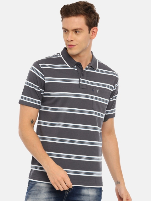 

Classic Polo Men Grey & White Striped Polo Collar T-shirt