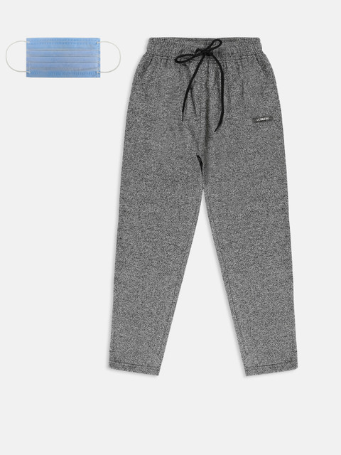

Lil Tomatoes Boys Black Textured Straight-Fit Track Pants, Grey melange