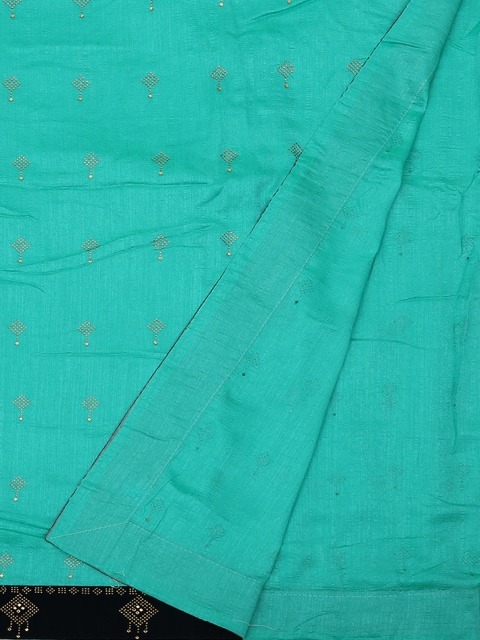 

Pothys Turquoise Blue & Gold Jute Silk Embellished Saree