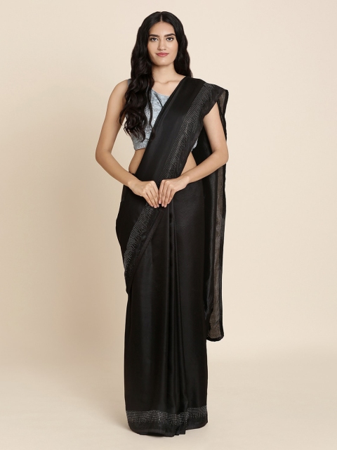 

Koskii Black Solid Satin Saree