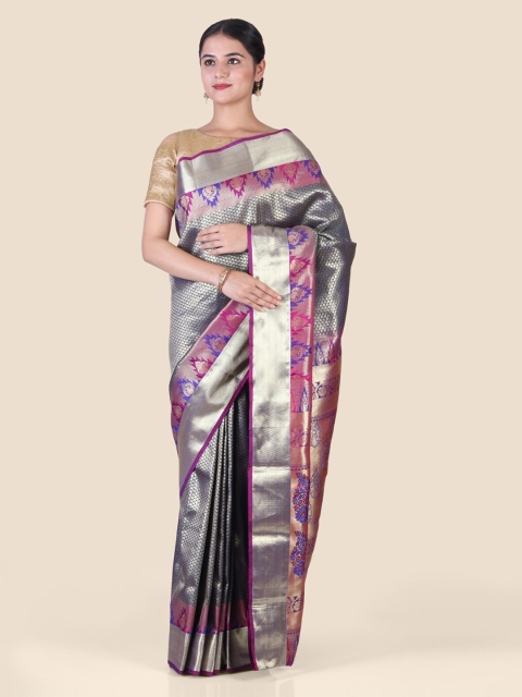 

Hastakala Purple & Gold-Toned Silk Blend Woven Design Kanjeevaram Saree