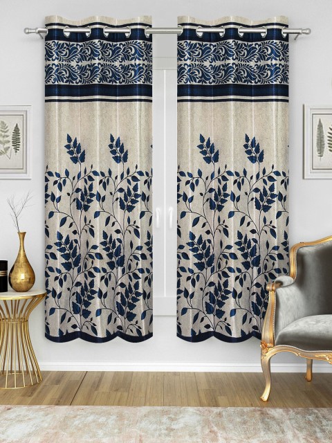 

Good Homes by Home Candy Beige & Blue Set of 2 Window Curtains