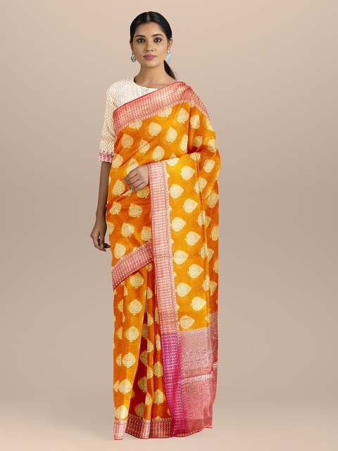 

BharatSthali Mustard Yellow Woven Design Silk Cotton Banarasi Saree
