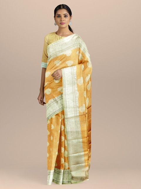

BharatSthali Orange Woven Design Banarasi Tissue Sustainable Saree