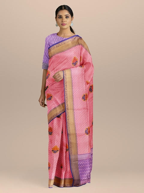 

BharatSthali Pink Silk Cotton Woven Design Kanjeevaram Sustainable Saree