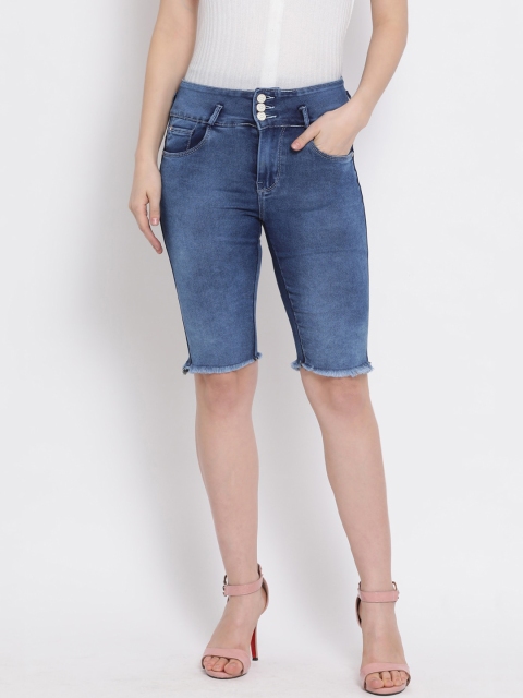 

Code 61 Women Blue Solid Skinny Fit Denim Shorts