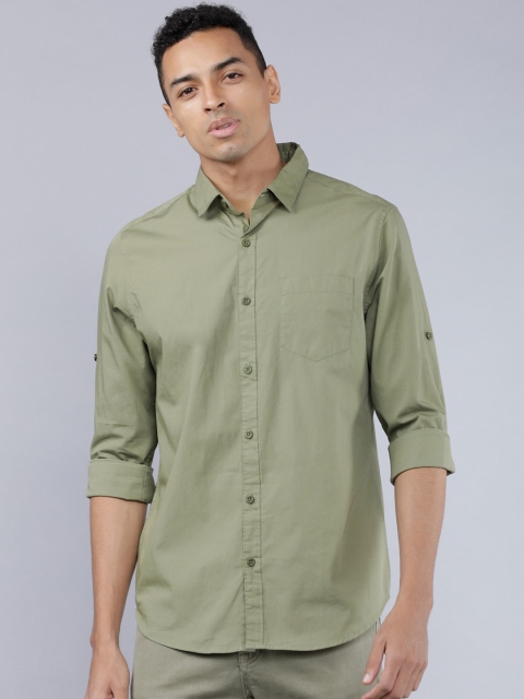 

HIGHLANDER Men Olive Green Slim Fit Solid Casual Shirt