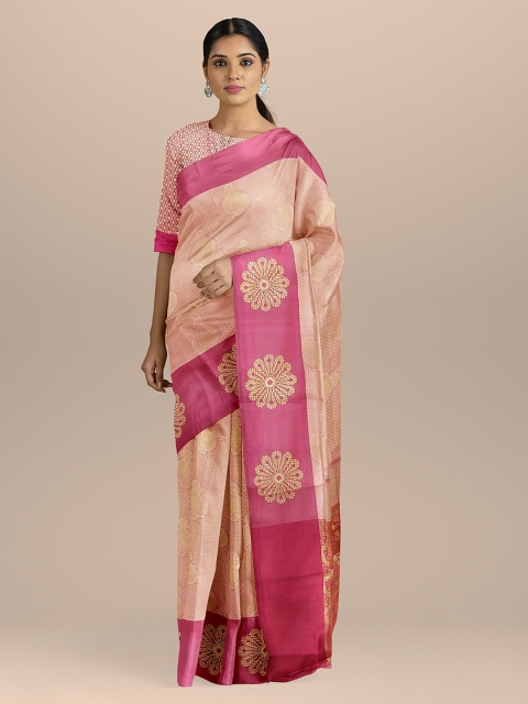 

BharatSthali Peach-Coloured & Pink Silk Cotton Woven Design Saree