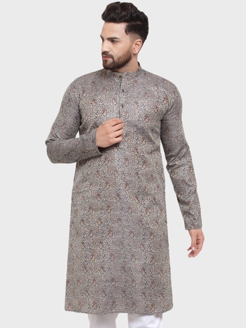 

Jompers Men Grey Printed Straight Kurta