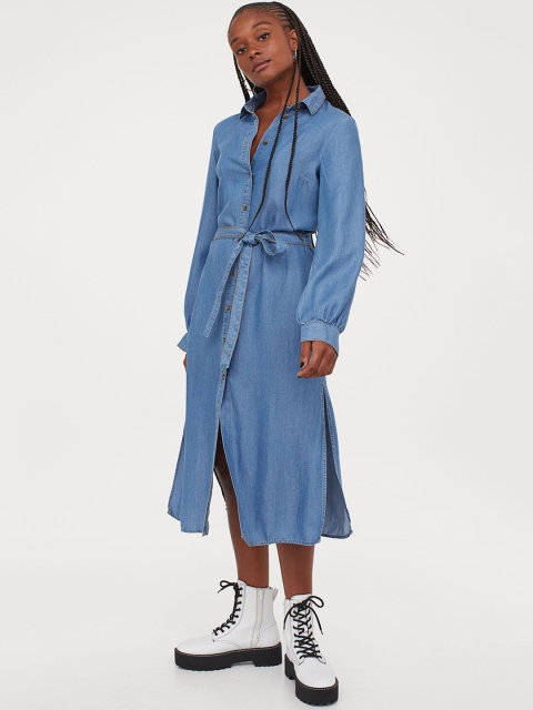 

H&M Women Blue Solid Lyocell Shirt Dress