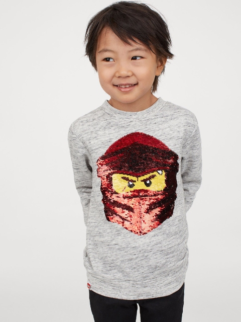 

H&M Boys Grey Sequin-Motif Top