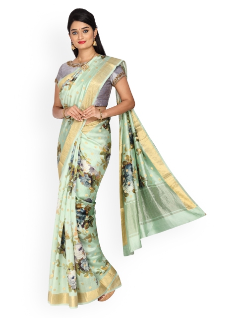 

Vijayalakshmi Silks Green Pure Silk Printed Tussar Saree