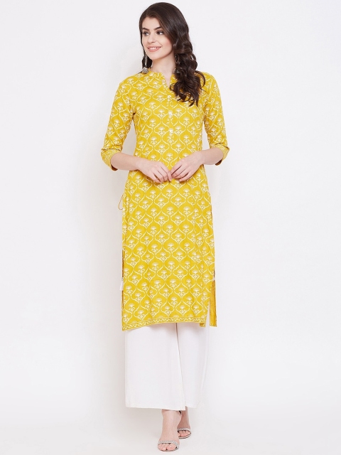 

Desi Rang Women Yellow & White Printed Straight Kurta
