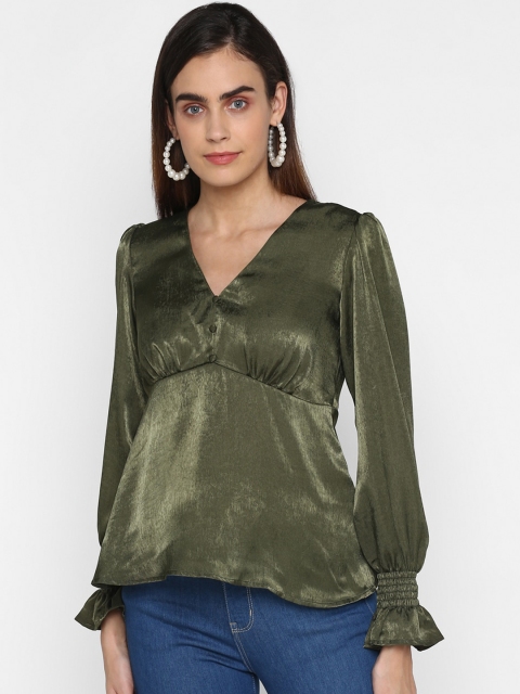 

FOSH Women Olive Green Solid Empire Top