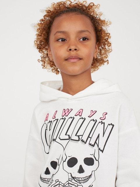 

H&M Girls White Printed Hoodie