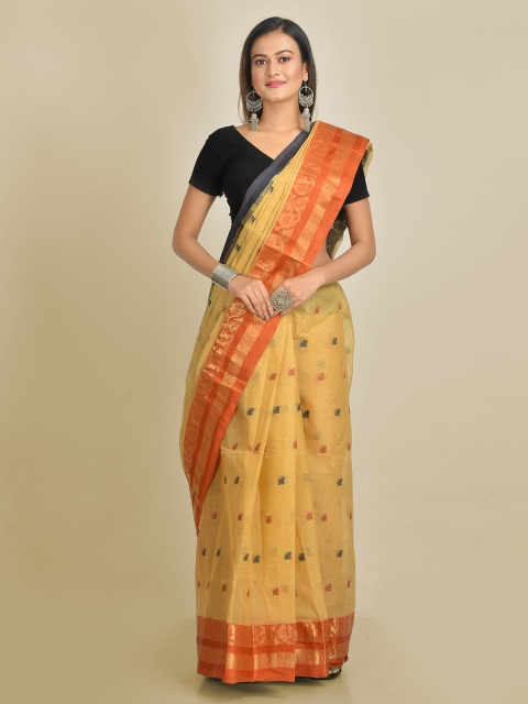 

Mitera Beige & Red Pure Cotton Woven Design Taant Saree