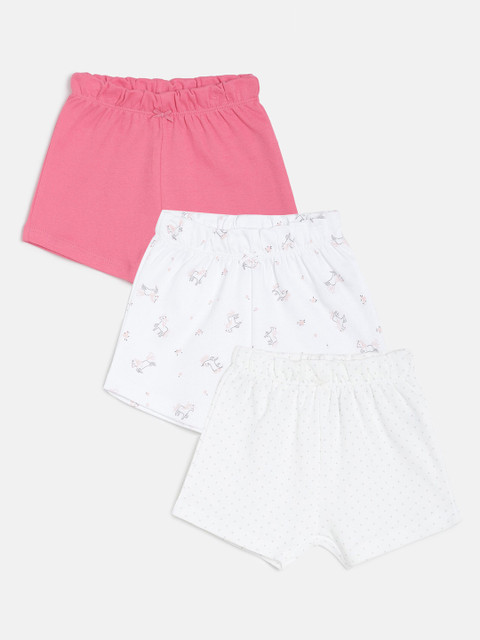 

MINI KLUB Girls Pack Of 3 White & Pink Printed Regular Fit Hot Pants