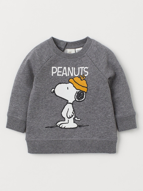 

H&M Boys Grey Peanuts Flock-Print Sweatshirt