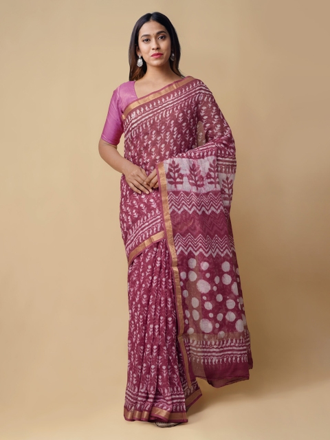 

Unnati Silks Pink Pure Cotton Printed Kota Saree