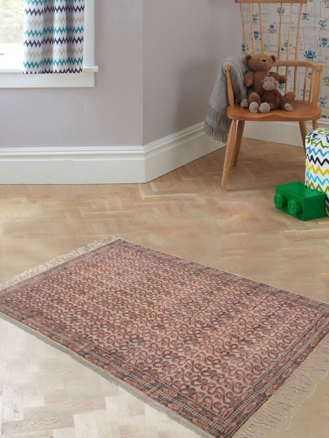 

Tistabene Brown & Beige Kilim Bagru Print Fringed Dhurrie