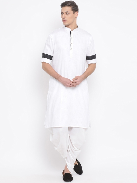 

VASTRAMAY Men White & Black Printed Kurta with Dhoti Pants