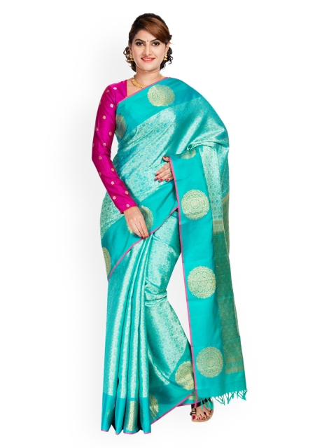 Vijayalakshmi Silks Green & Pink Pure Silk Woven Design Saree