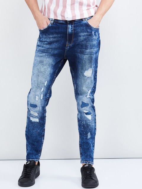 

max Men Blue Skinny Fit Mid-Rise Low Distress Stretchable Jeans