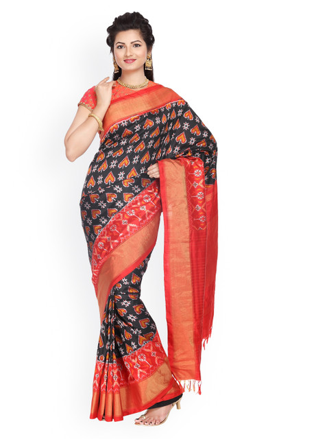 

Vijayalakshmi Silks Black & Red Pure Silk Printed Patola Saree