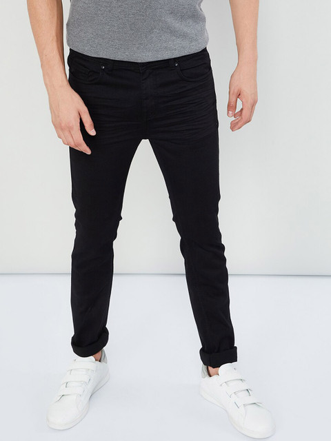 

max Men Black Skinny Fit Mid-Rise Clean Look Stretchable Jeans