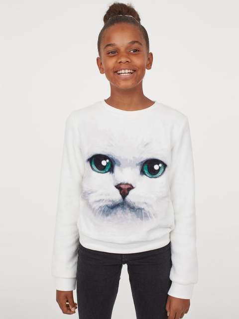 

H&M Girls White Motif-Detail Pile Top