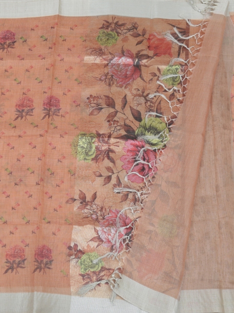 

Pothys Orange Printed Tissue Cotton Saree