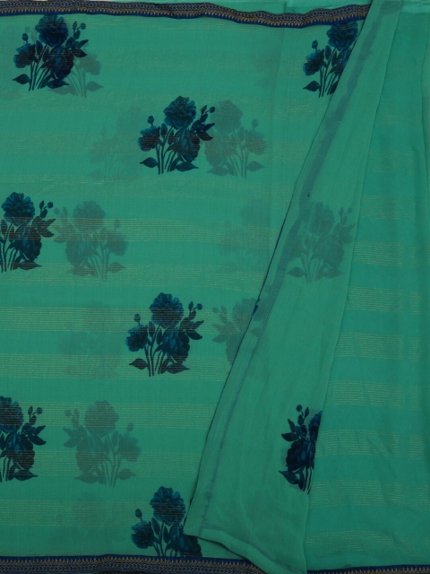 

Pothys Sea Green & Navy Blue Poly Chiffon Printed Saree