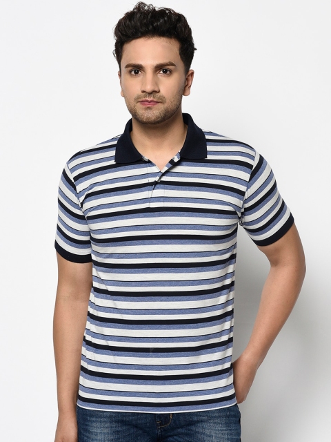 

ELEGANCE Men White Striped Polo Collar T-shirt