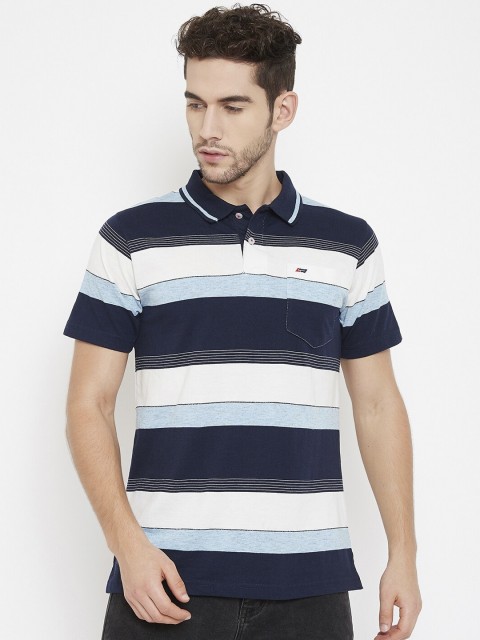 

NEVA Men Navy Blue Striped Polo Collar T-shirt