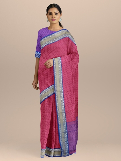 

BharatSthali Magenta & Purple Silk Cotton Woven Design Kanjeevaram Handloom Sustainable Saree
